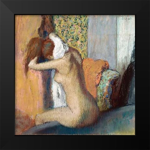 After the Bath Black Modern Wood Framed Art Print by Degas, Edgar