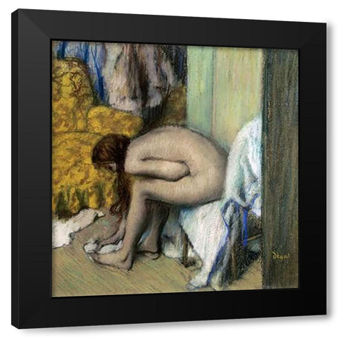 After the Bath, Woman Drying Her Feet, 1886 Black Modern Wood Framed Art Print by Degas, Edgar