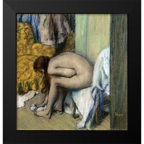 After the Bath, Woman Drying Her Feet, 1886 Black Modern Wood Framed Art Print by Degas, Edgar