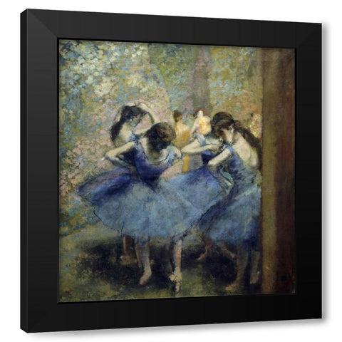 Blue Dancers Black Modern Wood Framed Art Print by Degas, Edgar