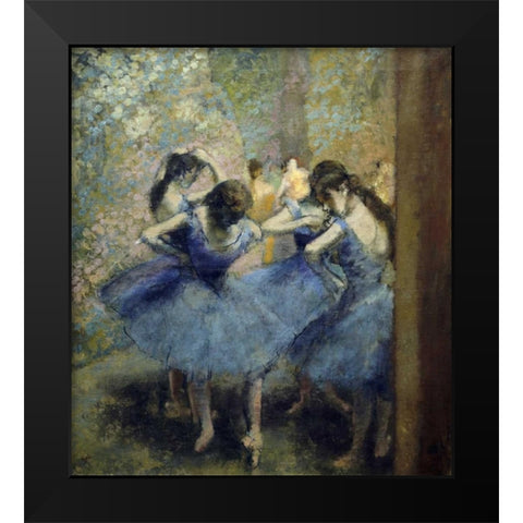 Blue Dancers Black Modern Wood Framed Art Print by Degas, Edgar