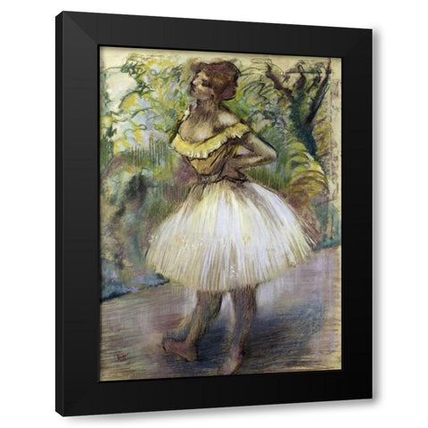 Dancer In Yellow Black Modern Wood Framed Art Print by Degas, Edgar