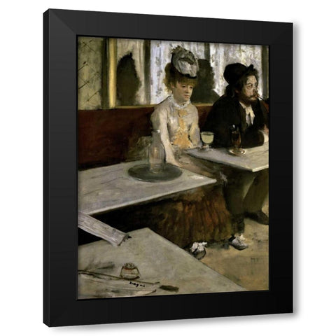 In a Cafe - Absinthe Black Modern Wood Framed Art Print with Double Matting by Degas, Edgar