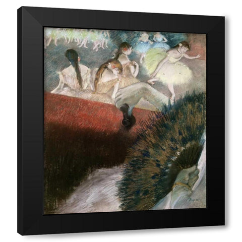 In the Theatre Black Modern Wood Framed Art Print with Double Matting by Degas, Edgar
