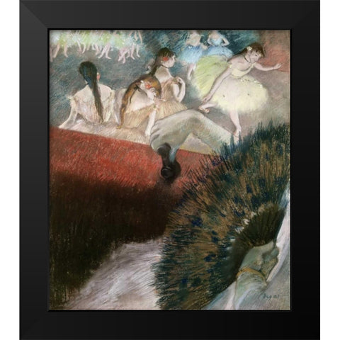 In the Theatre Black Modern Wood Framed Art Print by Degas, Edgar