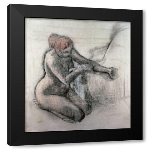 Nude Woman Drying Herself After The Bath Black Modern Wood Framed Art Print by Degas, Edgar