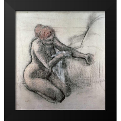 Nude Woman Drying Herself After The Bath Black Modern Wood Framed Art Print by Degas, Edgar