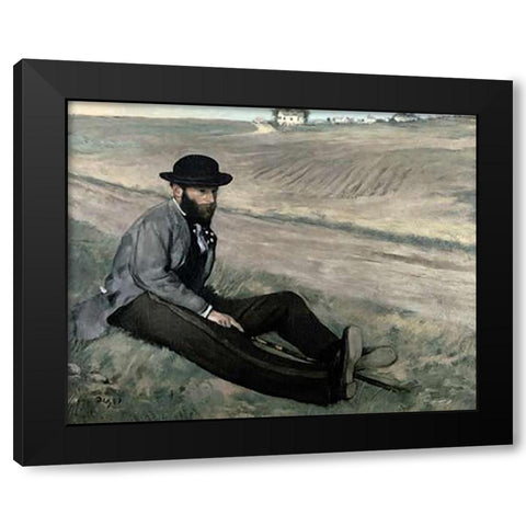 Portrait of Eugene Manet Black Modern Wood Framed Art Print with Double Matting by Degas, Edgar