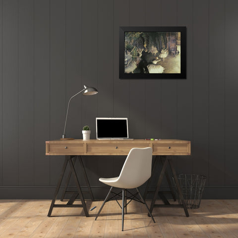 Rehearsal of the Ballet on Stage Black Modern Wood Framed Art Print by Degas, Edgar