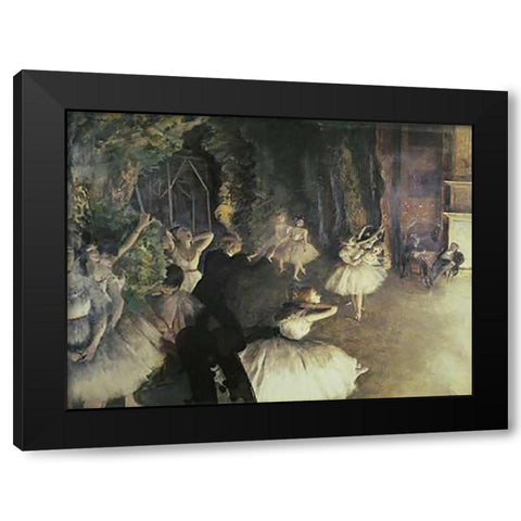 Rehearsal of the Ballet on Stage Black Modern Wood Framed Art Print with Double Matting by Degas, Edgar