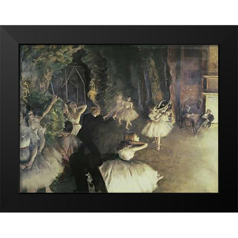 Rehearsal of the Ballet on Stage Black Modern Wood Framed Art Print by Degas, Edgar