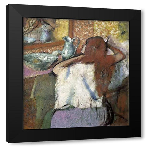 Woman at her Toilette Black Modern Wood Framed Art Print with Double Matting by Degas, Edgar