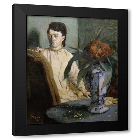 Woman with Porcelain Vase Black Modern Wood Framed Art Print with Double Matting by Degas, Edgar