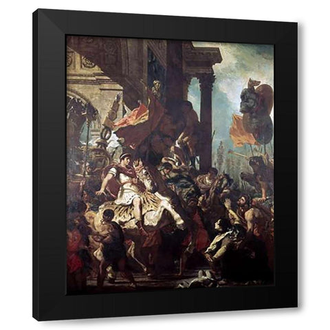 Justice of Trajan Black Modern Wood Framed Art Print with Double Matting by Delacroix, Eugene