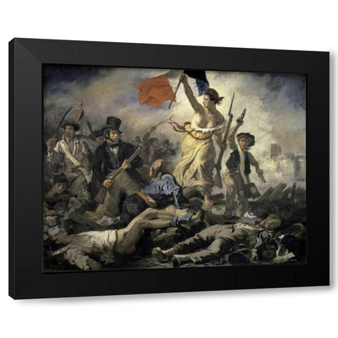 Liberty Leading the People Black Modern Wood Framed Art Print by Delacroix, Eugene