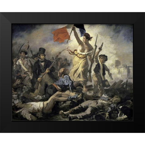 Liberty Leading the People Black Modern Wood Framed Art Print by Delacroix, Eugene