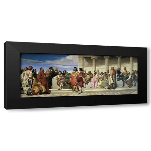 Hemicycle De LEcole Des Beaux Arts Black Modern Wood Framed Art Print with Double Matting by Delaroche, Paul