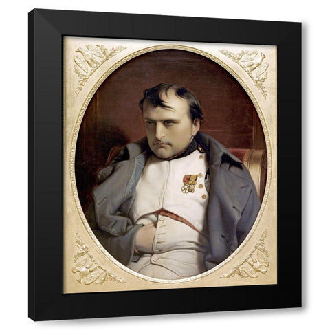 Napoleon In Fountainebleau Black Modern Wood Framed Art Print by Delaroche, Paul