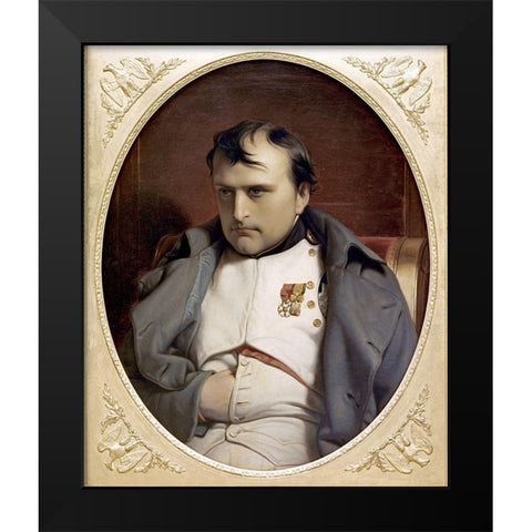 Napoleon In Fountainebleau Black Modern Wood Framed Art Print by Delaroche, Paul