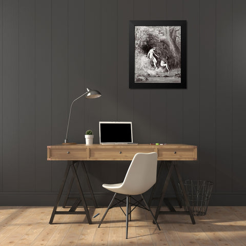 Adam and Eve In Paradise (from Miltons Paradise Lost) Black Modern Wood Framed Art Print by Dore, Gustave