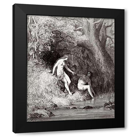 Adam and Eve In Paradise (from Miltons Paradise Lost) Black Modern Wood Framed Art Print with Double Matting by Dore, Gustave