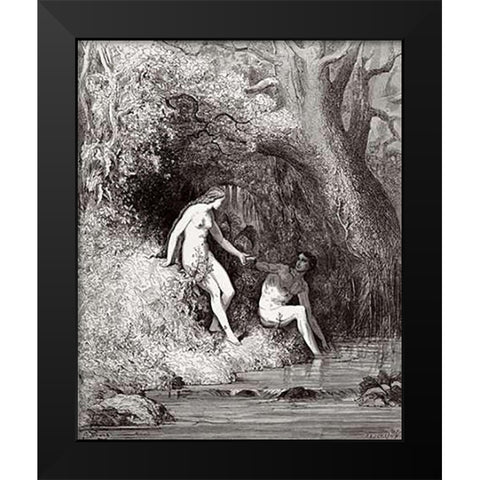 Adam and Eve In Paradise (from Miltons Paradise Lost) Black Modern Wood Framed Art Print by Dore, Gustave