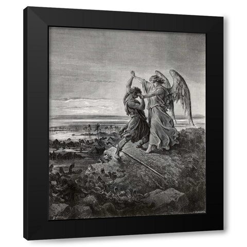 Jacob Wrestling With The Angel Black Modern Wood Framed Art Print with Double Matting by Dore, Gustave