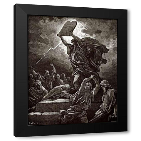 Moses Breaking The Tablets Of The Law Black Modern Wood Framed Art Print by Dore, Gustave