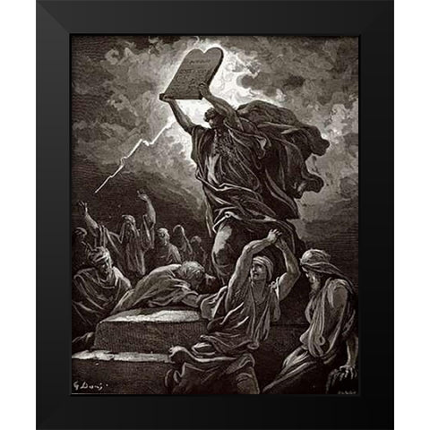 Moses Breaking The Tablets Of The Law Black Modern Wood Framed Art Print by Dore, Gustave