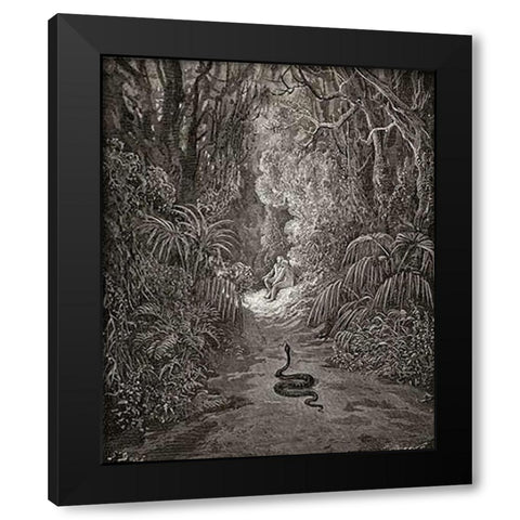 Satan As A Serpent, Enters Paradise In Search Of Eve (from Miltons Paradise Lost) Black Modern Wood Framed Art Print by Dore, Gustave