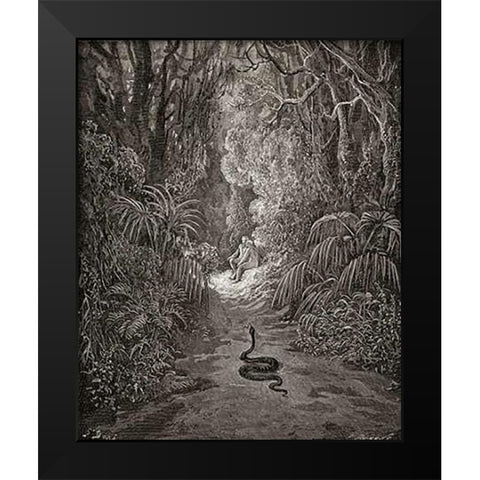 Satan As A Serpent, Enters Paradise In Search Of Eve (from Miltons Paradise Lost) Black Modern Wood Framed Art Print by Dore, Gustave