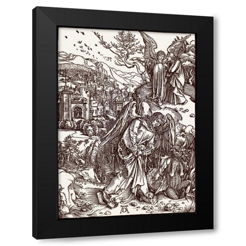 The New Jerusalem and the Bottomless Pit Black Modern Wood Framed Art Print with Double Matting by Durer, Albrecht