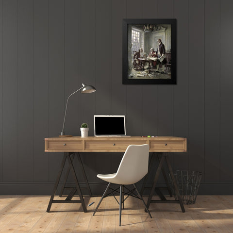 Drafting the Declaration of Independence Black Modern Wood Framed Art Print by Ferris, Jean Leon Gerome