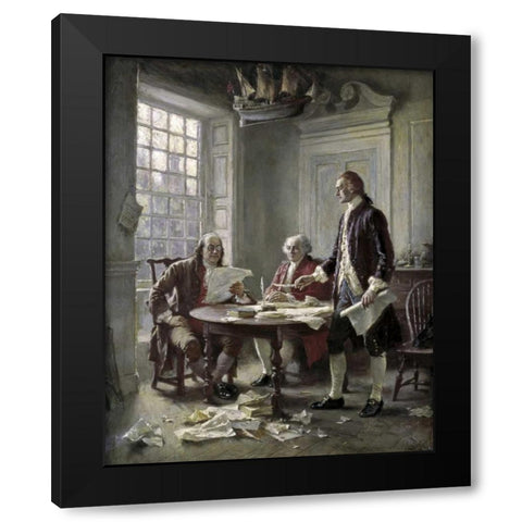 Drafting the Declaration of Independence Black Modern Wood Framed Art Print by Ferris, Jean Leon Gerome