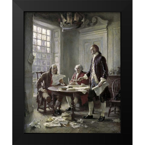 Drafting the Declaration of Independence Black Modern Wood Framed Art Print by Ferris, Jean Leon Gerome