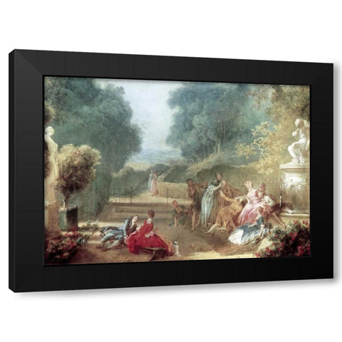 A Game of Hot Cockles Black Modern Wood Framed Art Print with Double Matting by Fragonard, Jean Honore