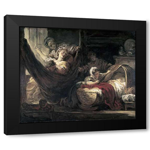Cradle Black Modern Wood Framed Art Print with Double Matting by Fragonard, Jean Honore