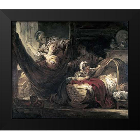 Cradle Black Modern Wood Framed Art Print by Fragonard, Jean Honore