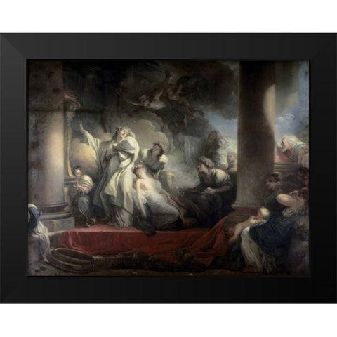 High Priest Coresus Sacrifices Himself To Save Callirhoe Black Modern Wood Framed Art Print by Fragonard, Jean Honore