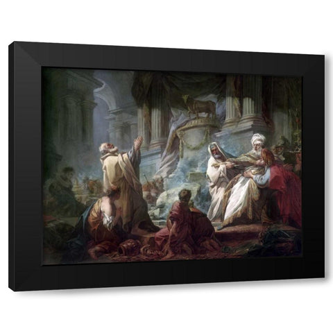 Jeroboam Sacrificing To The Idols Black Modern Wood Framed Art Print with Double Matting by Fragonard, Jean Honore