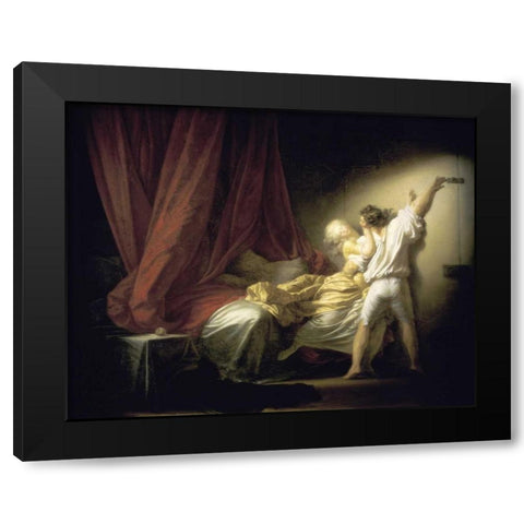 Lock Le Verrou Black Modern Wood Framed Art Print with Double Matting by Fragonard, Jean Honore