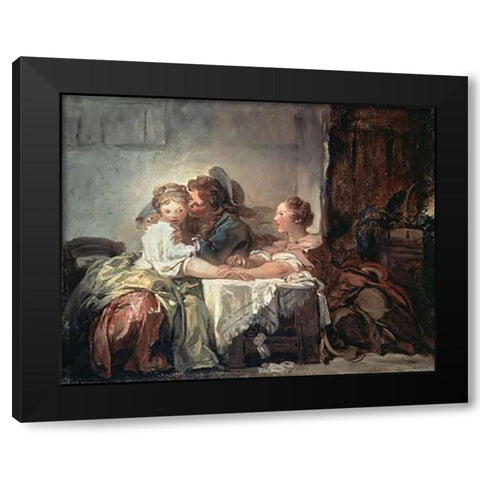 The Captured Kiss Black Modern Wood Framed Art Print by Fragonard, Jean Honore