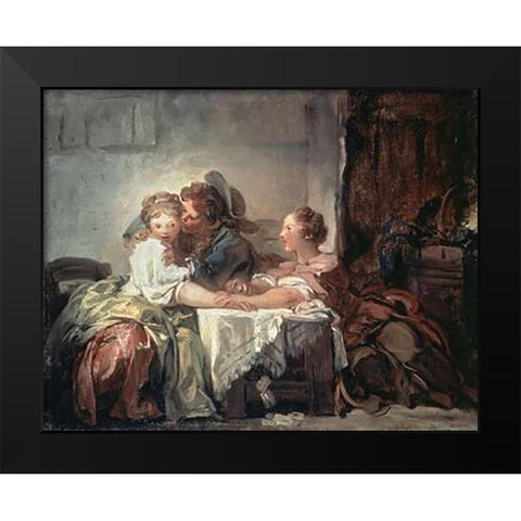 The Captured Kiss Black Modern Wood Framed Art Print by Fragonard, Jean Honore