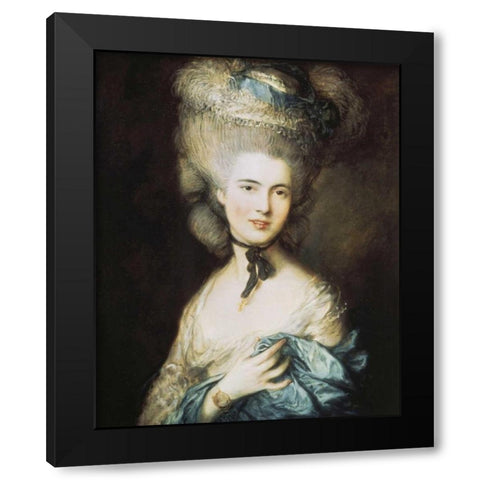 A Woman In Blue, Portrait of The Duchess of Beaufort Black Modern Wood Framed Art Print with Double Matting by Gainsborough, Thomas
