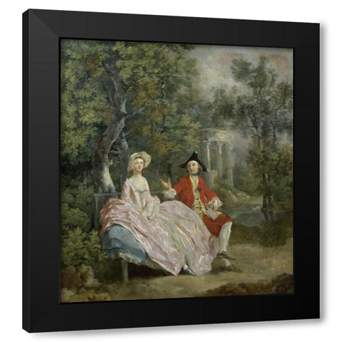 Conversation In a Park Black Modern Wood Framed Art Print by Gainsborough, Thomas