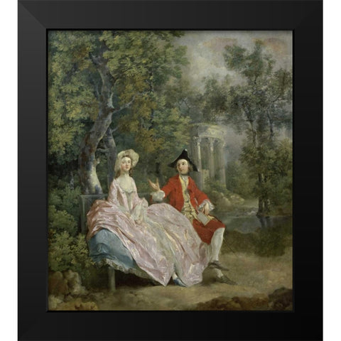 Conversation In a Park Black Modern Wood Framed Art Print by Gainsborough, Thomas