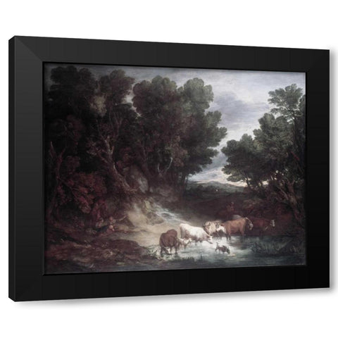 Watering Place Black Modern Wood Framed Art Print with Double Matting by Gainsborough, Thomas