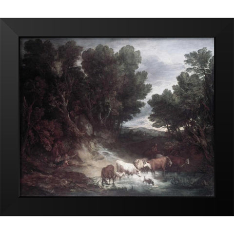 Watering Place Black Modern Wood Framed Art Print by Gainsborough, Thomas