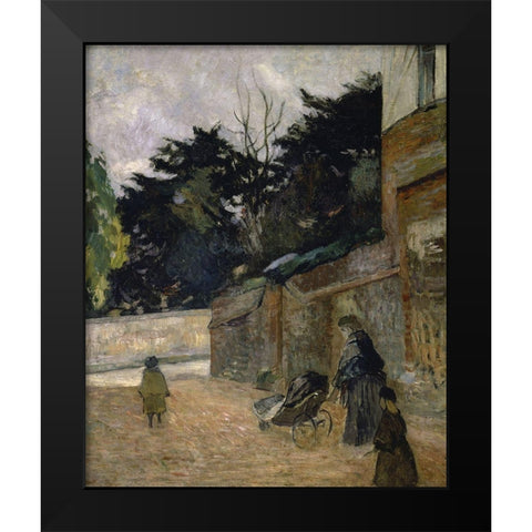 Children In The Street Black Modern Wood Framed Art Print by Gauguin, Paul