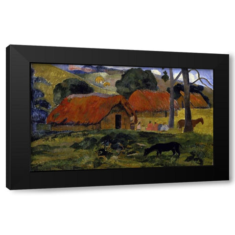 Dog Canine in front of the Hut - Le Chien Devant la Hutte Black Modern Wood Framed Art Print with Double Matting by Gauguin, Paul